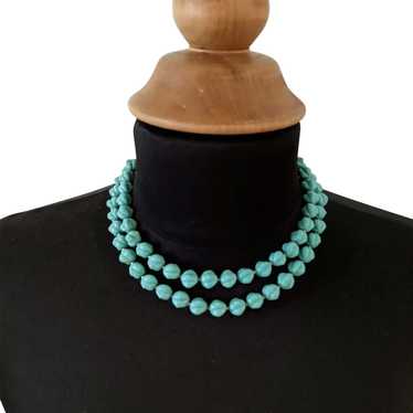Turquoise Blue Art Glass Beaded Necklace - image 1