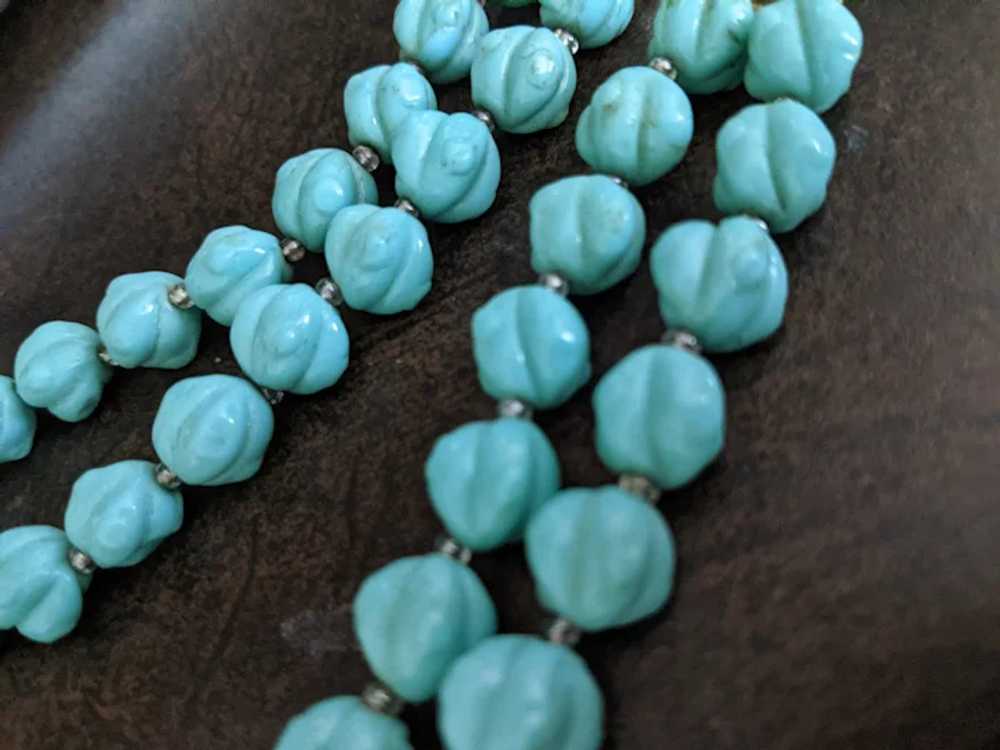 Turquoise Blue Art Glass Beaded Necklace - image 2