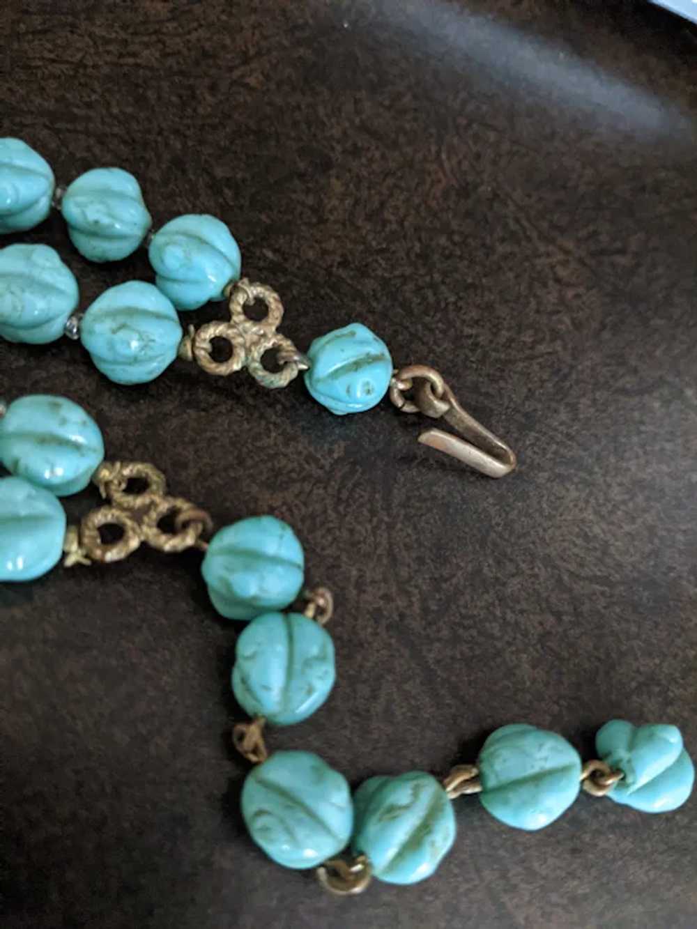 Turquoise Blue Art Glass Beaded Necklace - image 3