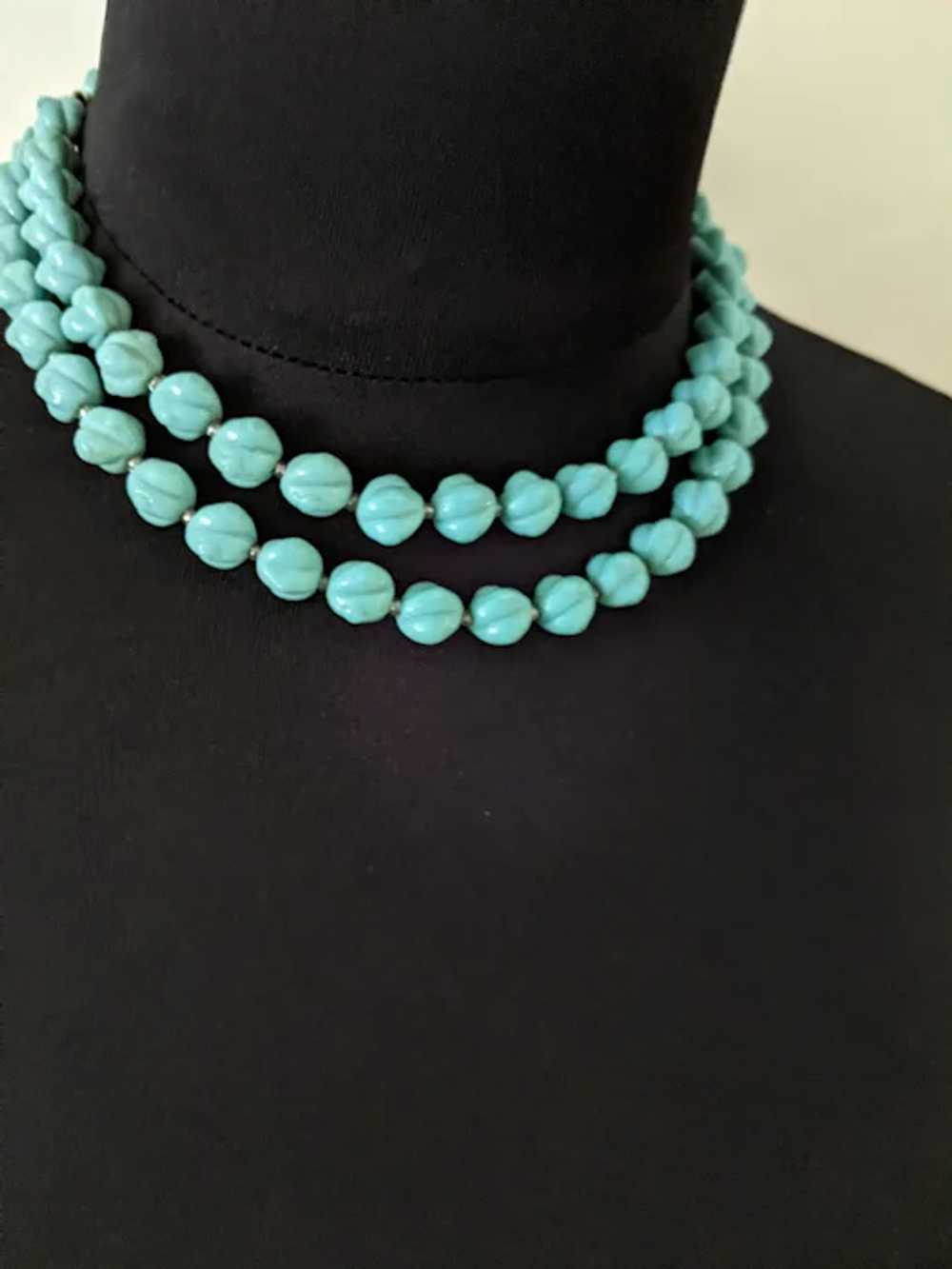 Turquoise Blue Art Glass Beaded Necklace - image 4