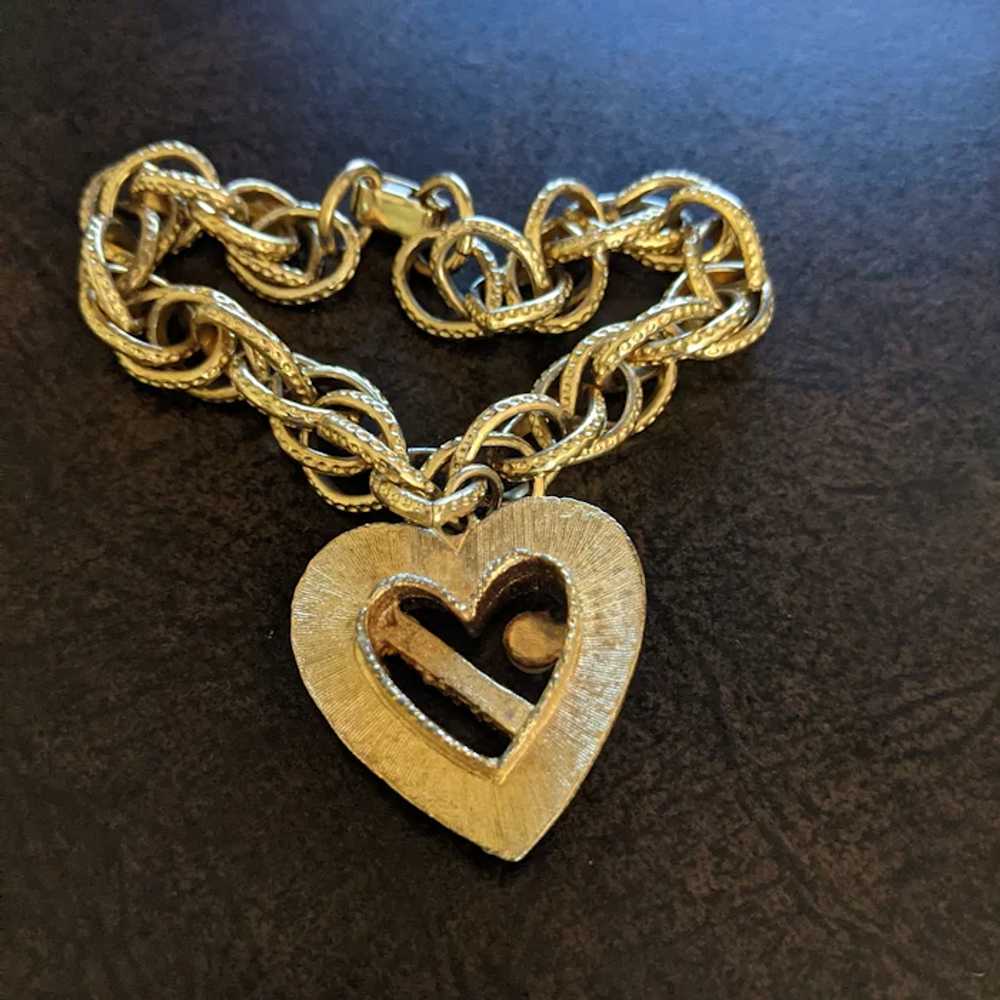 Vintage Fancy Link Heart Charm Bracelet - image 3
