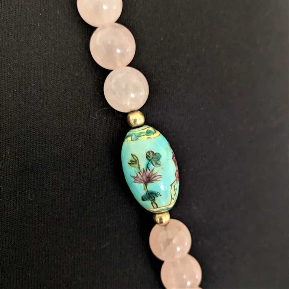 Rose Quartz Chinese Enameling Necklace - image 3