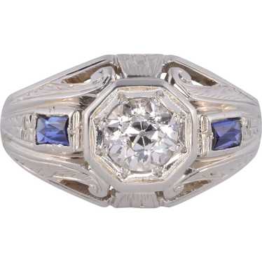 Art Deco .91 Carat Diamond White Gold Ring