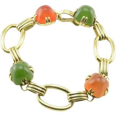 14K Nephrite Carnelian Stone Link Bracelet - image 1