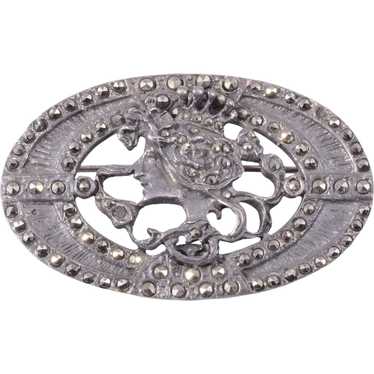 Retro Style Marcasite Sterling Silver Brooch