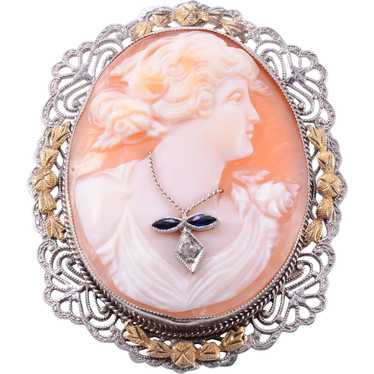 Sapphire and Diamond Shell Cameo Brooch