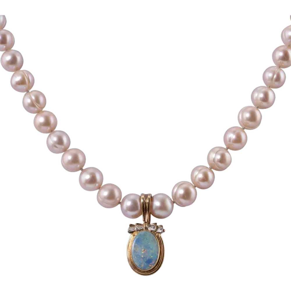 Opal Enhancer Pendant on Pearl Necklace - image 1