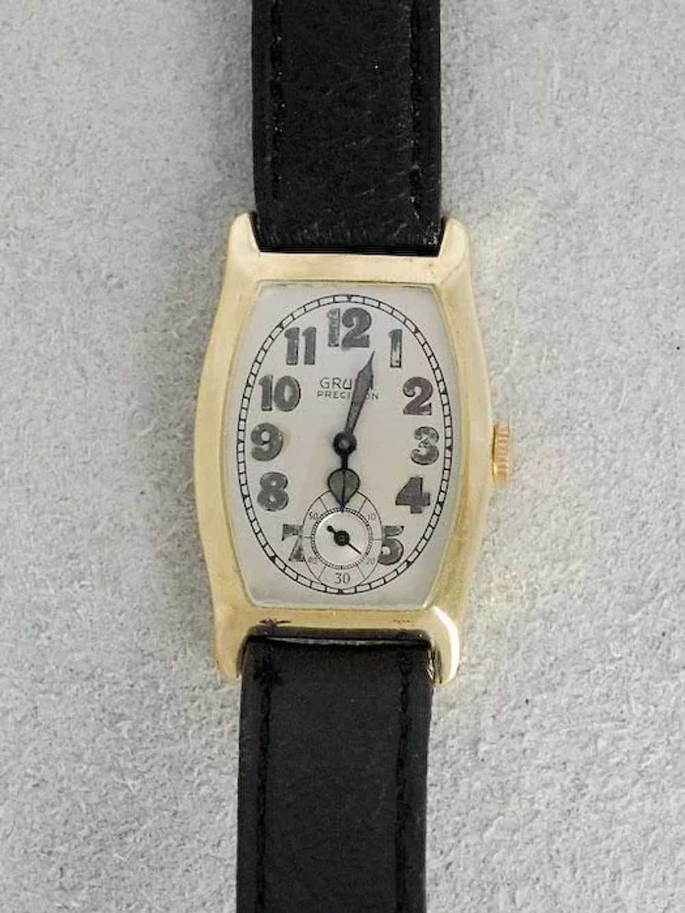 Rare Green Gold Mens Gruen Wrist Watch - image 2