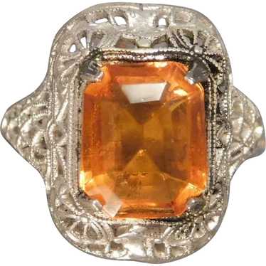 Sterling Silver Filigree Ring Simulated Citrine - image 1