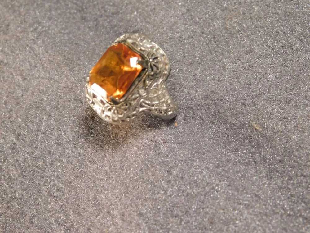 Sterling Silver Filigree Ring Simulated Citrine - image 2