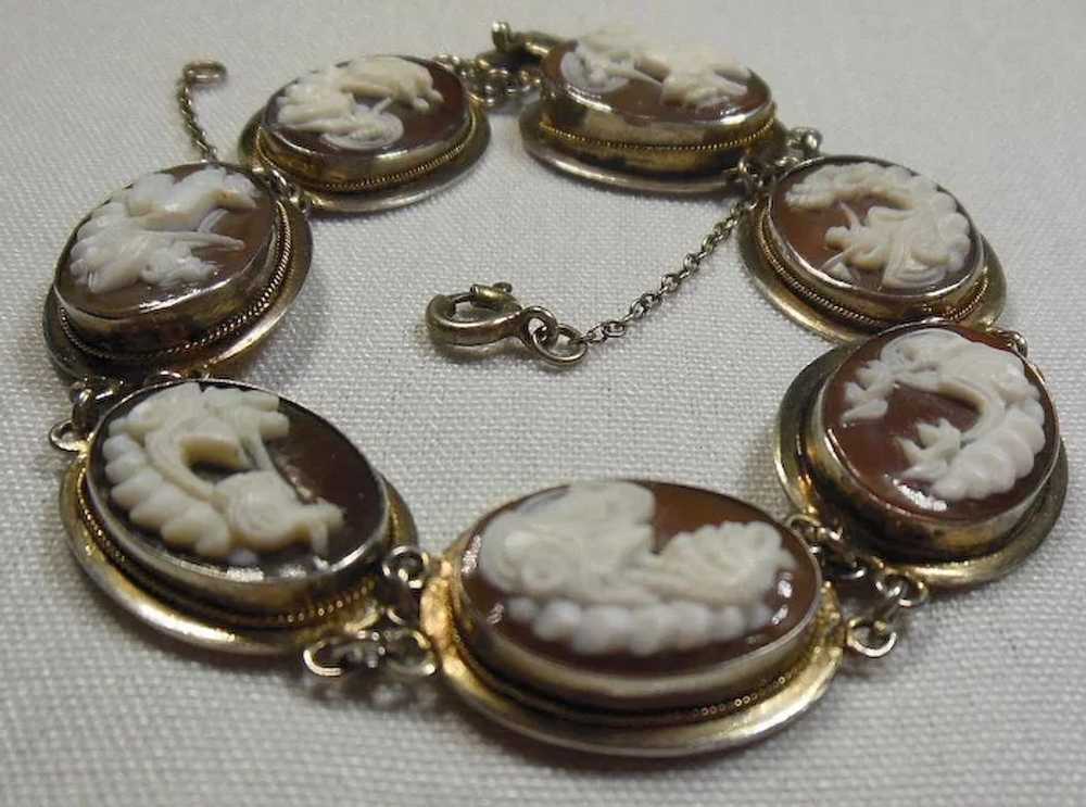 Sterling Silver 925/1000 Cameo 7 Panel Bracelet - image 2