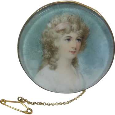 Antique Hand Painted Miniature Portrait Brooch