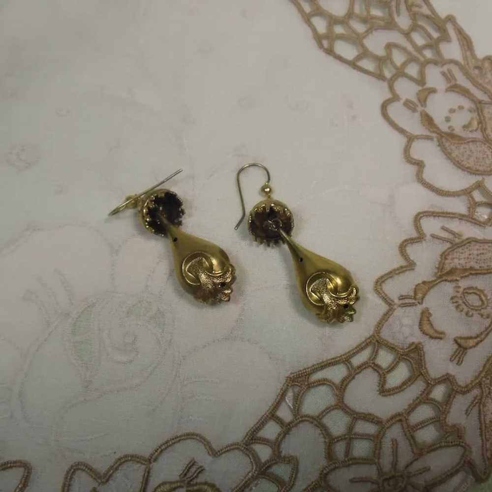 Antique G/F & Pink Stone Bomb Drop Earrings - image 4