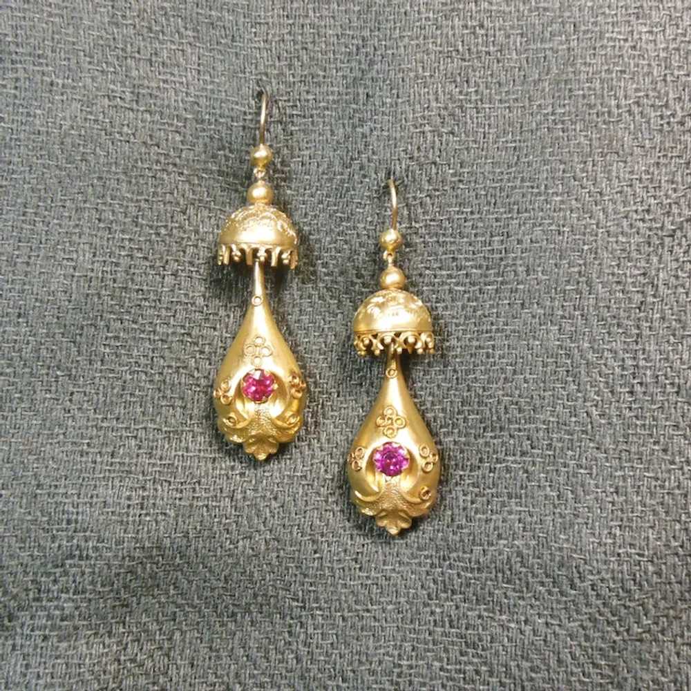 Antique G/F & Pink Stone Bomb Drop Earrings - image 6