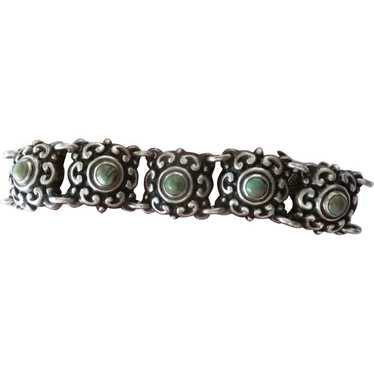 Vintage Old Mexican Sterling Silver Bracelet, Tur… - image 1