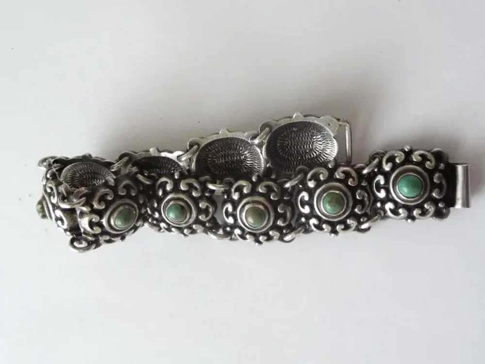 Vintage Old Mexican Sterling Silver Bracelet, Tur… - image 2