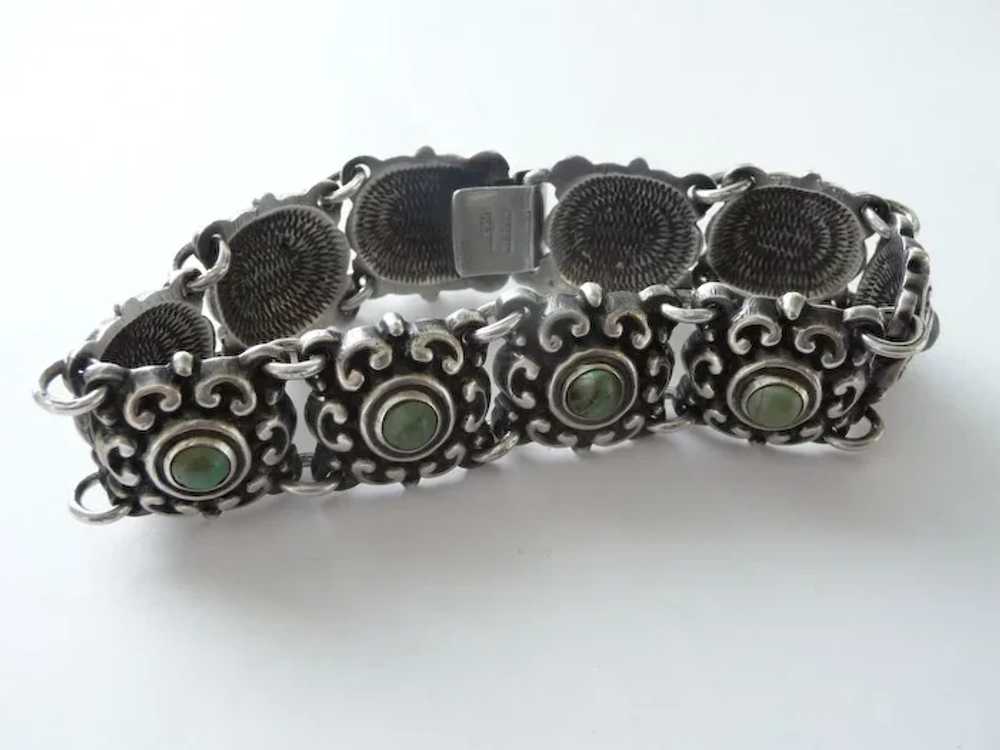 Vintage Old Mexican Sterling Silver Bracelet, Tur… - image 3