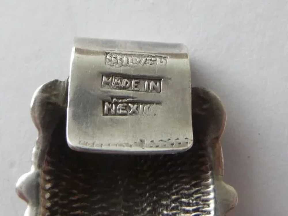 Vintage Old Mexican Sterling Silver Bracelet, Tur… - image 6