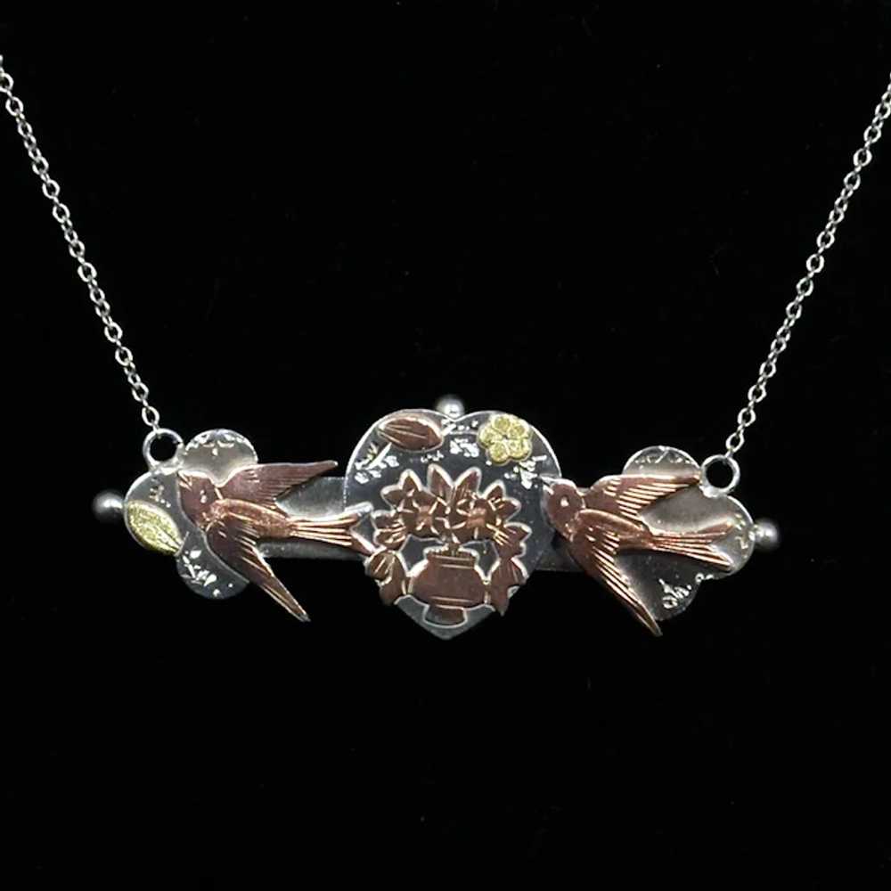 Victorian Sterling Tri-Color Sweetheart Pendant N… - image 2