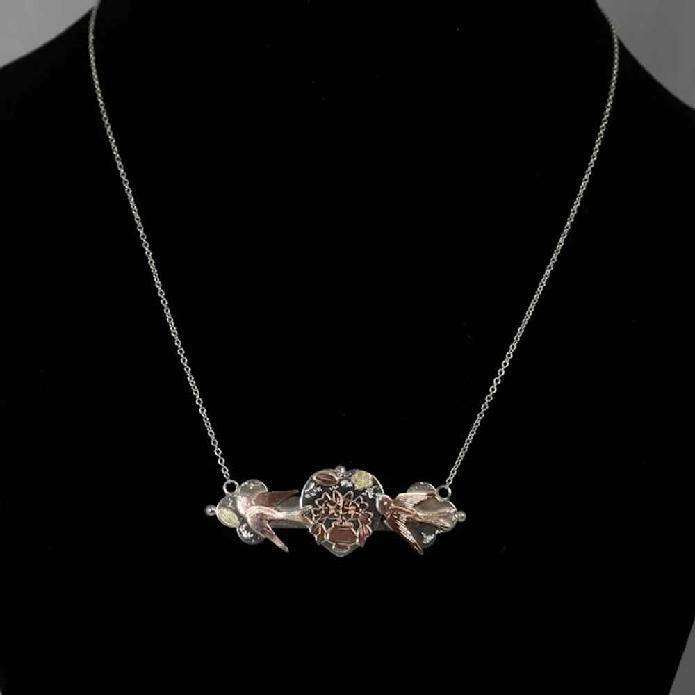 Victorian Sterling Tri-Color Sweetheart Pendant N… - image 3