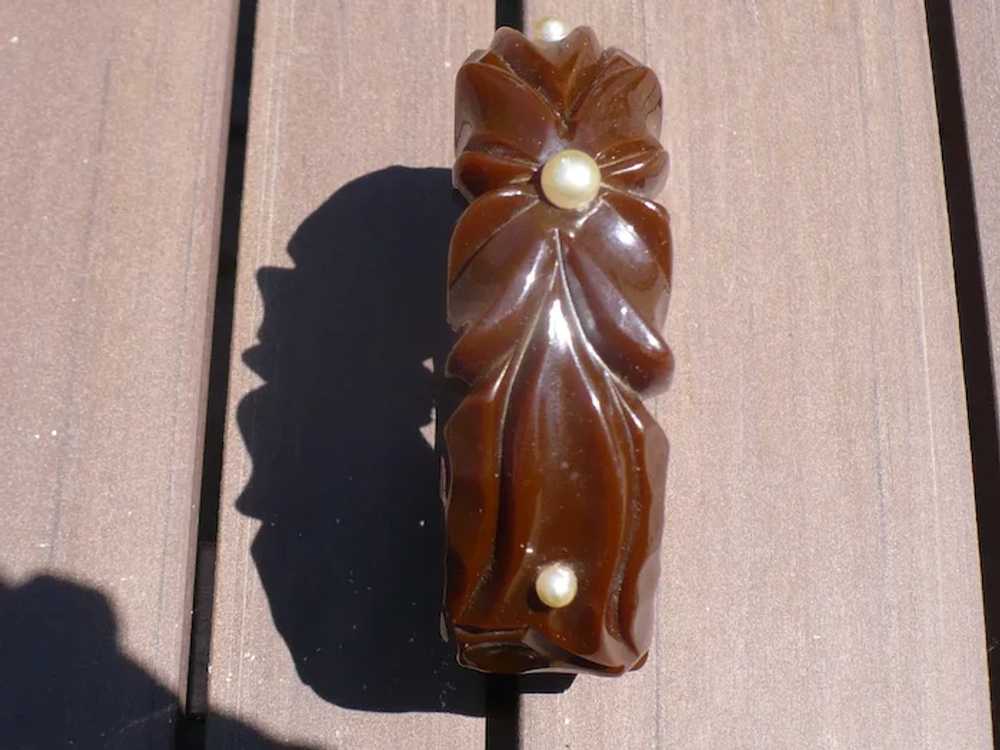 Floral Carved Hinge Bakelite Bracelet - image 2