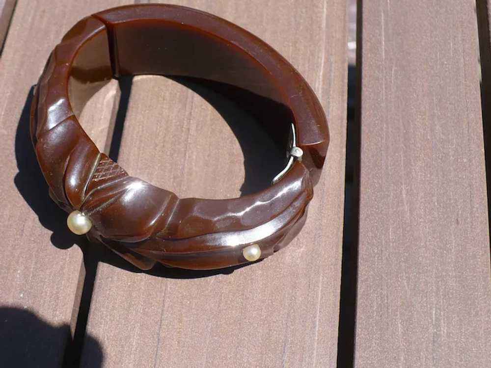 Floral Carved Hinge Bakelite Bracelet - image 3