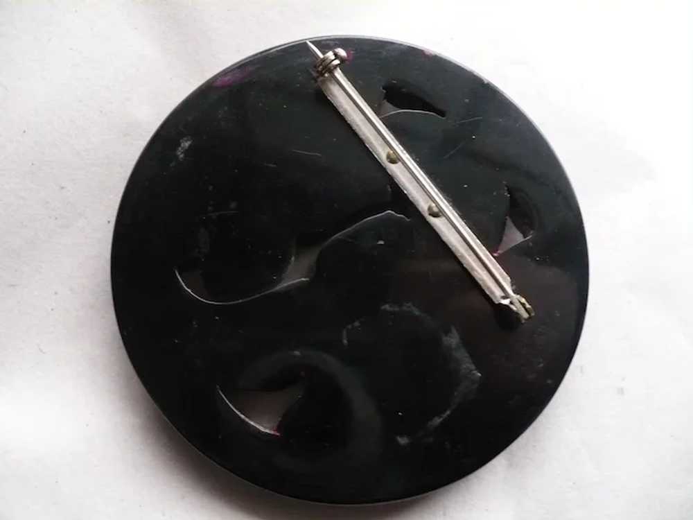 Carved Black Bakelite Floral Pin - image 2