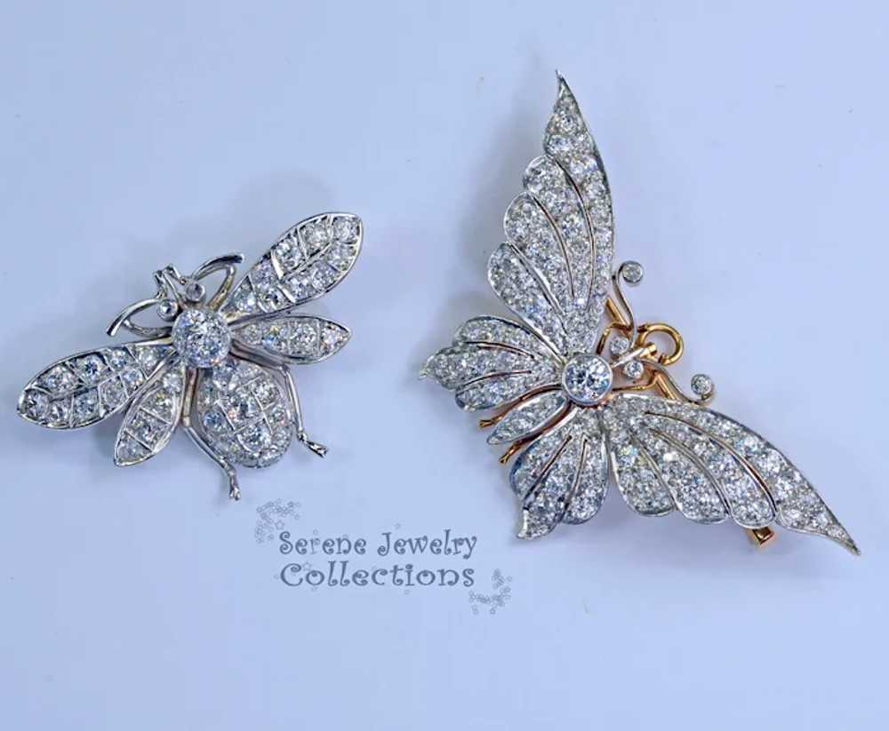Edwardian Platinum Diamond Butterfly Bee Brooch A… - image 2