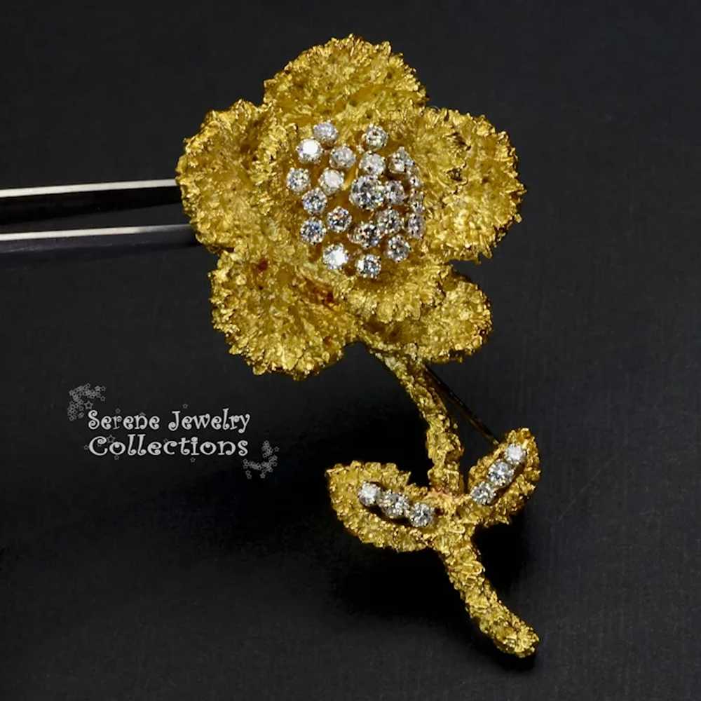 Hammerman Brothers Diamond 18k Gold Flower Brooch… - image 10