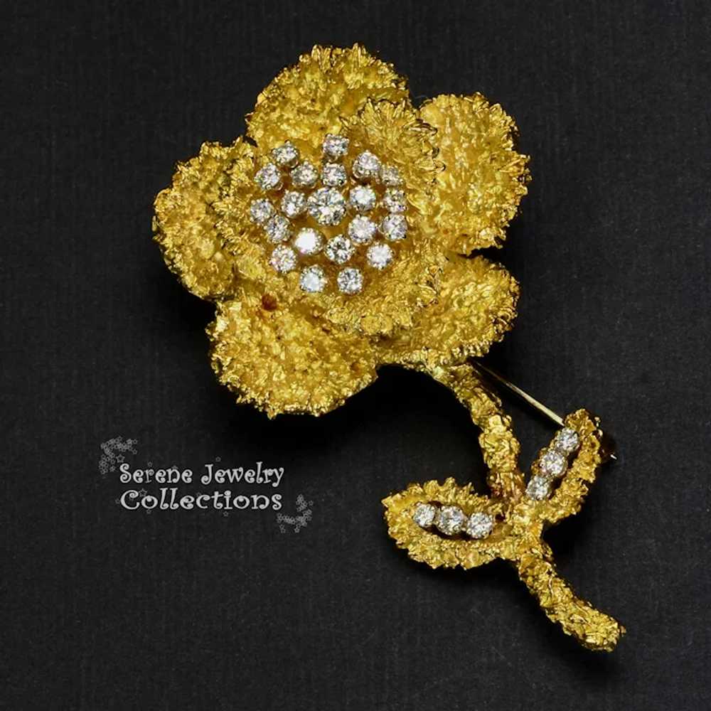 Hammerman Brothers Diamond 18k Gold Flower Brooch… - image 11