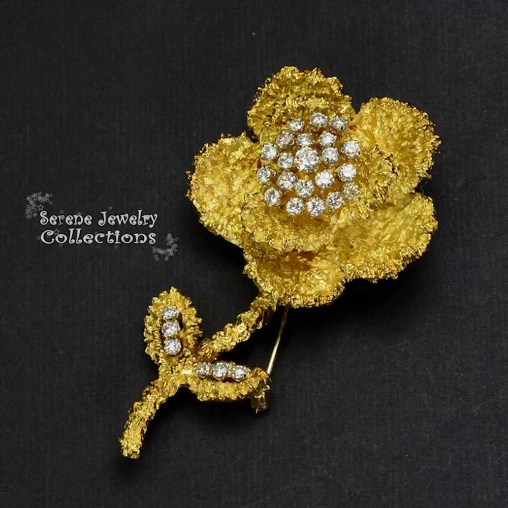 Hammerman Brothers Diamond 18k Gold Flower Brooch… - image 12
