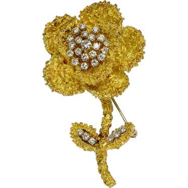 Hammerman Brothers Diamond 18k Gold Flower Brooch… - image 1