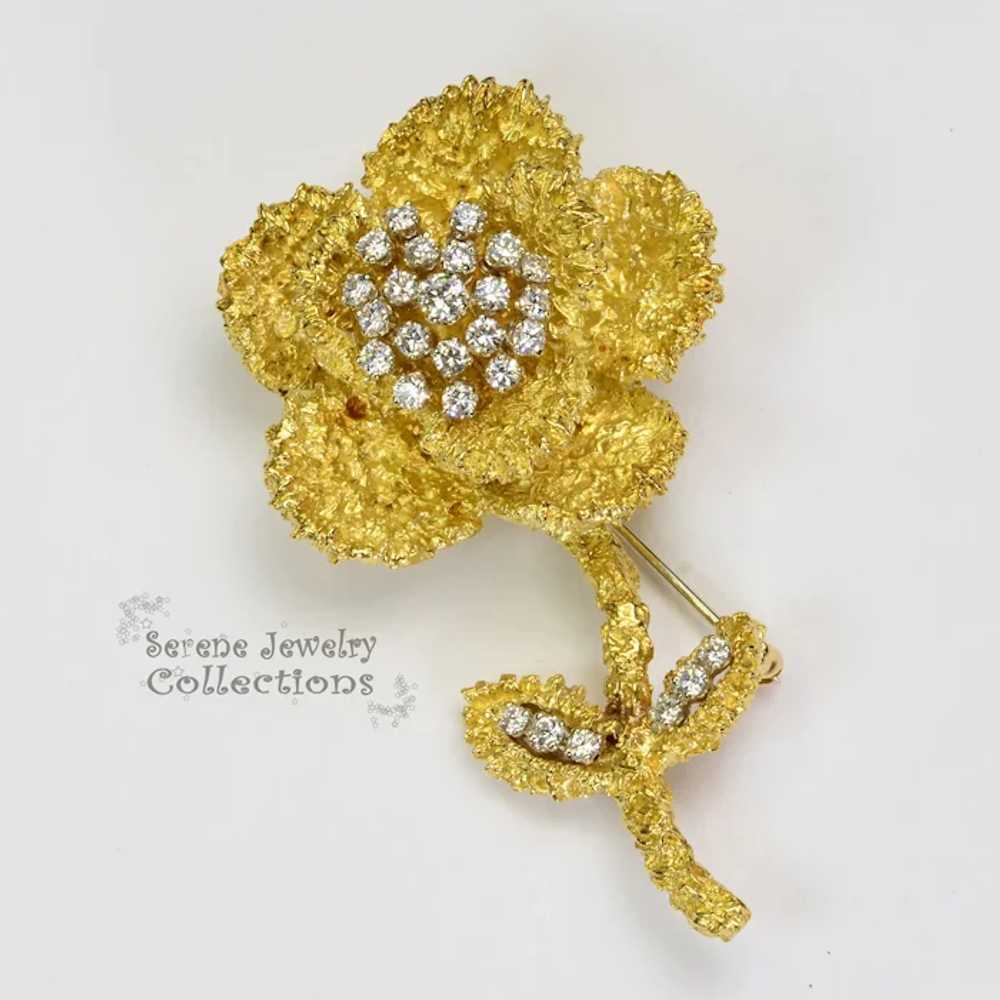 Hammerman Brothers Diamond 18k Gold Flower Brooch… - image 2
