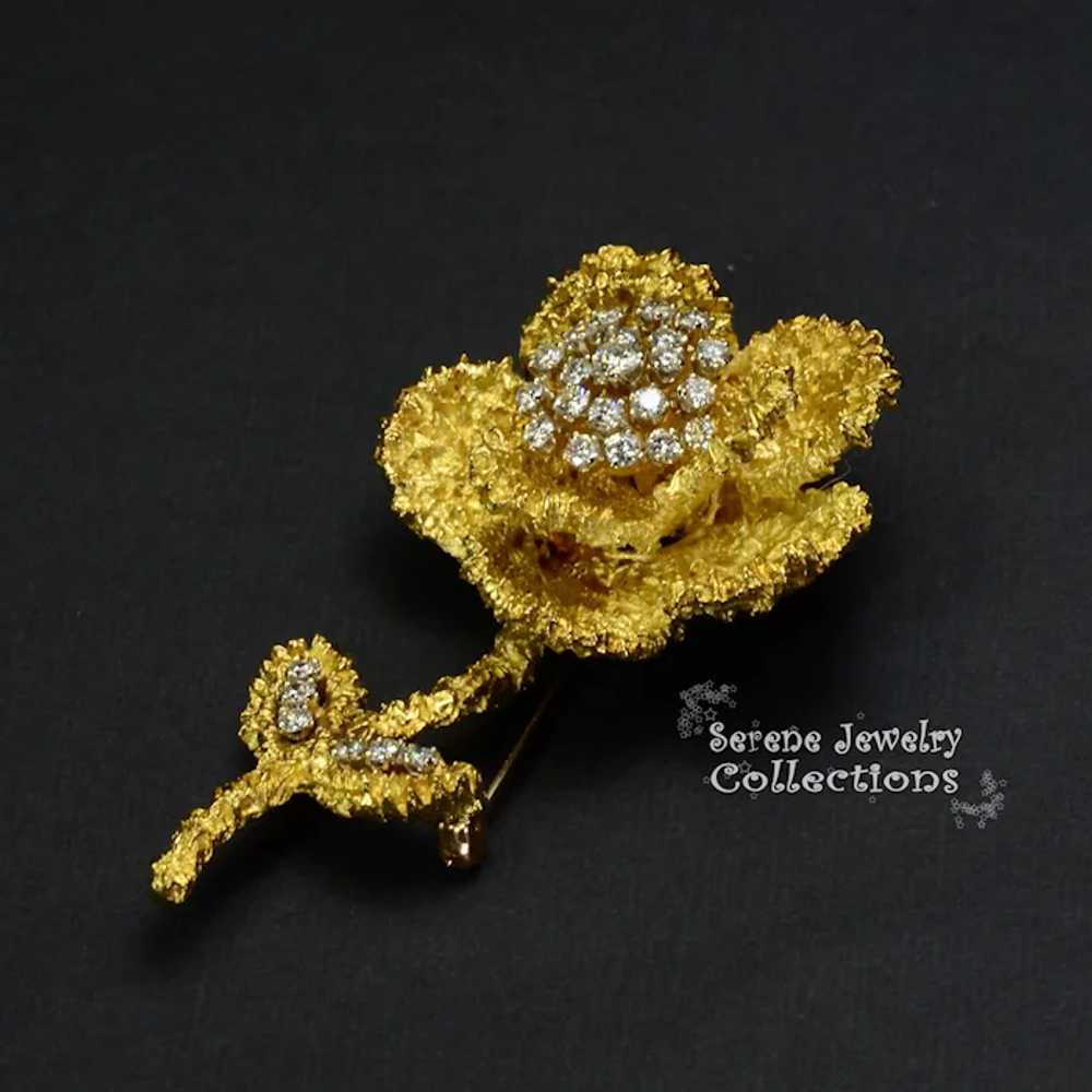 Hammerman Brothers Diamond 18k Gold Flower Brooch… - image 4