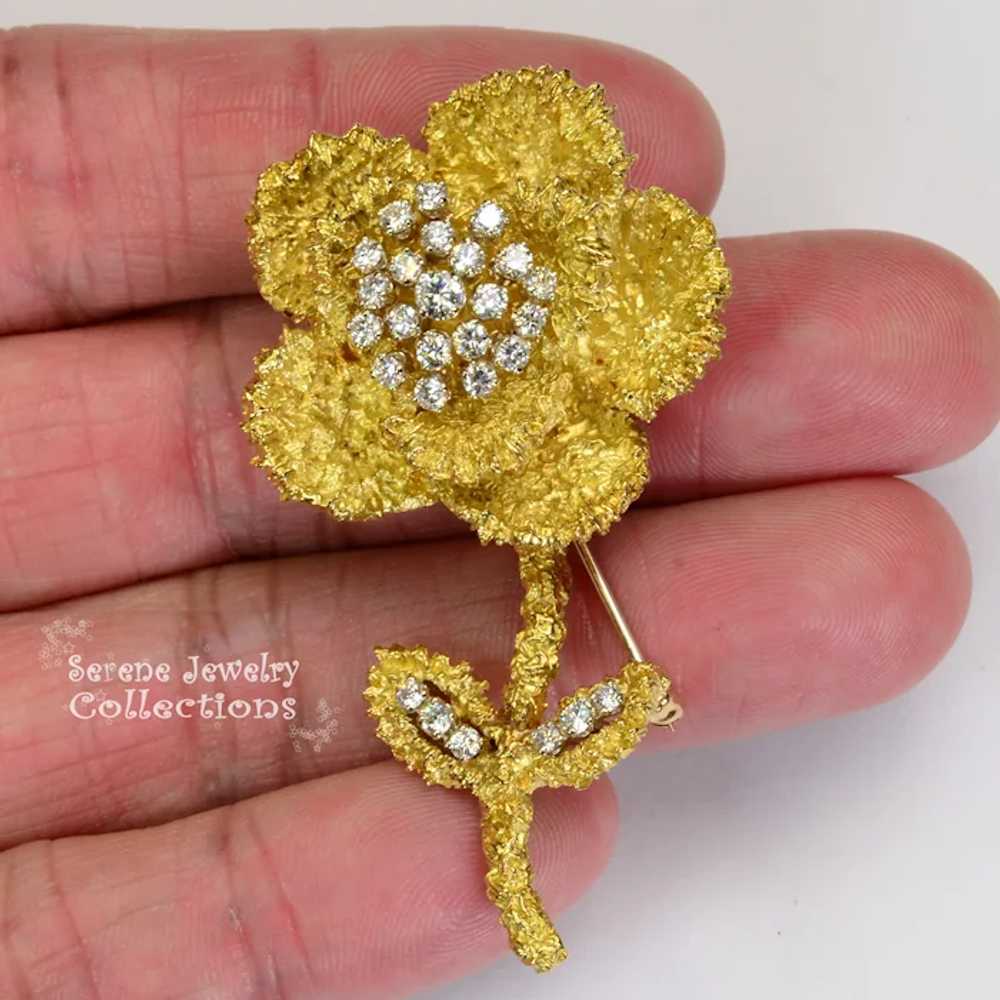 Hammerman Brothers Diamond 18k Gold Flower Brooch… - image 5