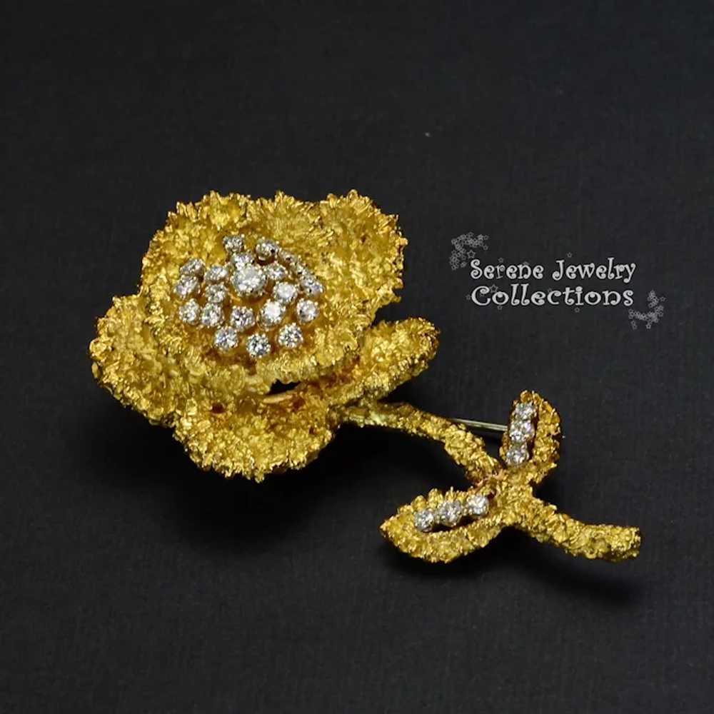 Hammerman Brothers Diamond 18k Gold Flower Brooch… - image 7
