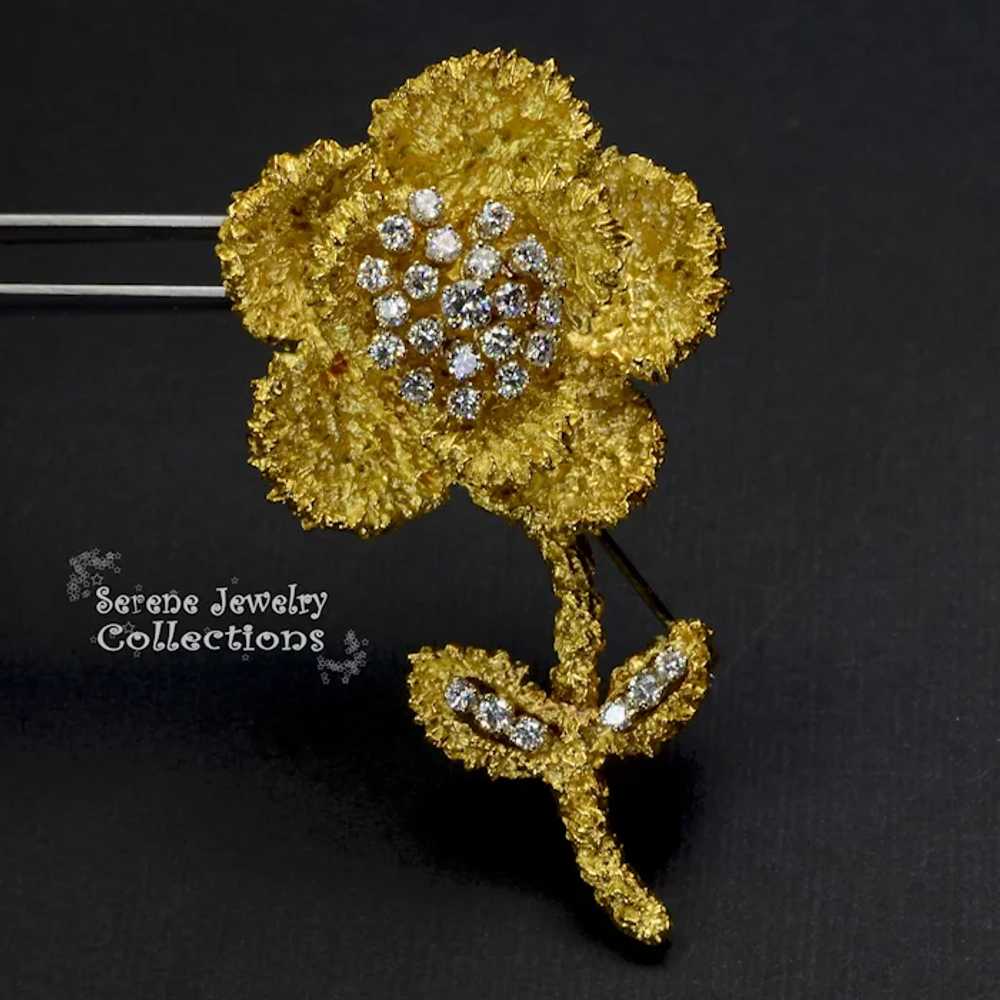 Hammerman Brothers Diamond 18k Gold Flower Brooch… - image 8
