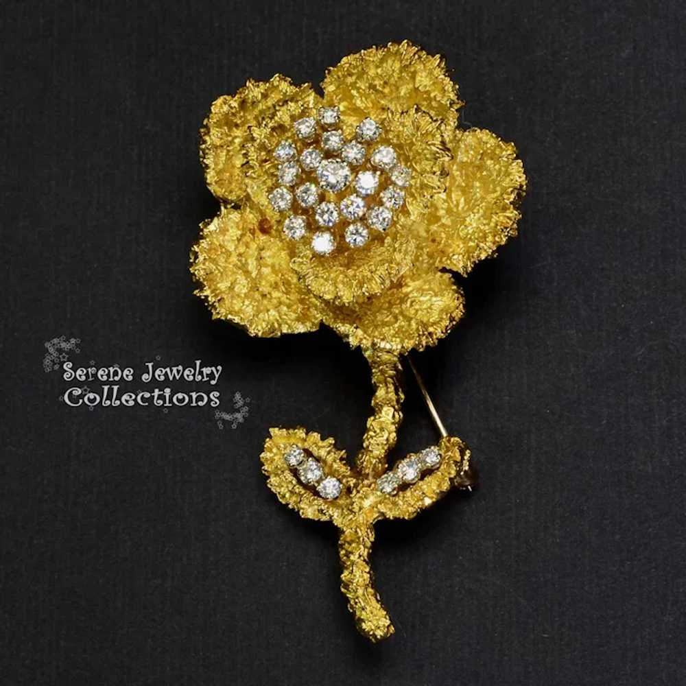 Hammerman Brothers Diamond 18k Gold Flower Brooch… - image 9