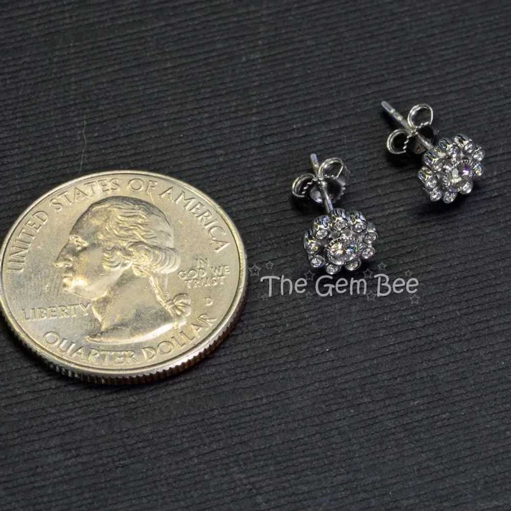 14k Solid White Gold Diamond Flower Ear Studs Pos… - image 4