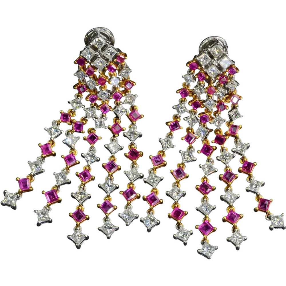 Diamond Pink Sapphire 18k Solid Gold Earrings Vin… - image 1