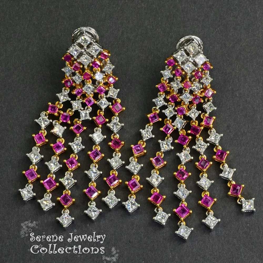 Diamond Pink Sapphire 18k Solid Gold Earrings Vin… - image 2