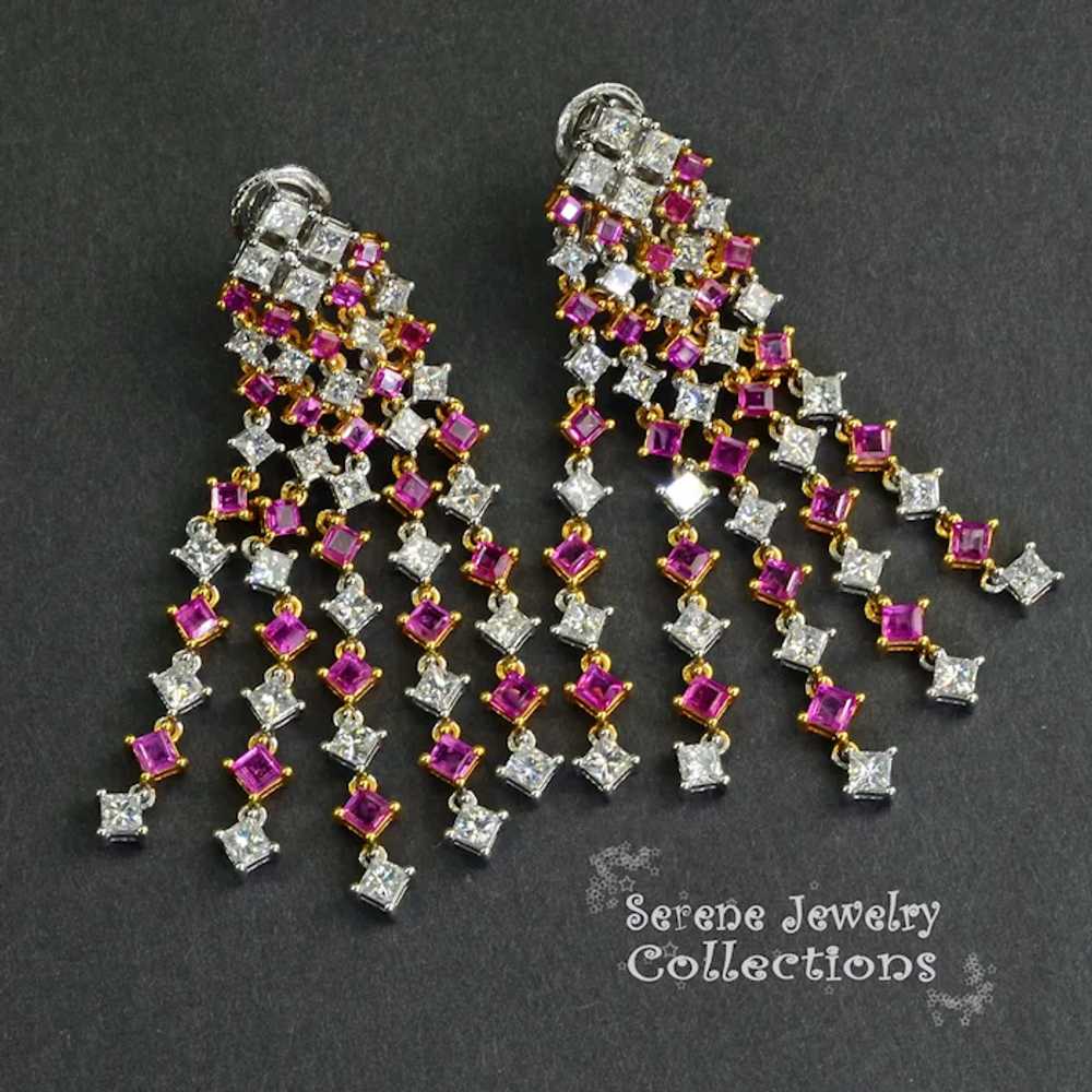 Diamond Pink Sapphire 18k Solid Gold Earrings Vin… - image 3