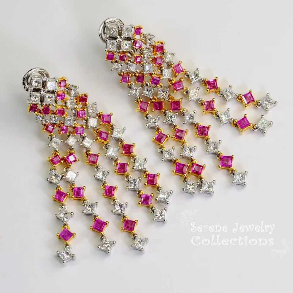 Diamond Pink Sapphire 18k Solid Gold Earrings Vin… - image 5