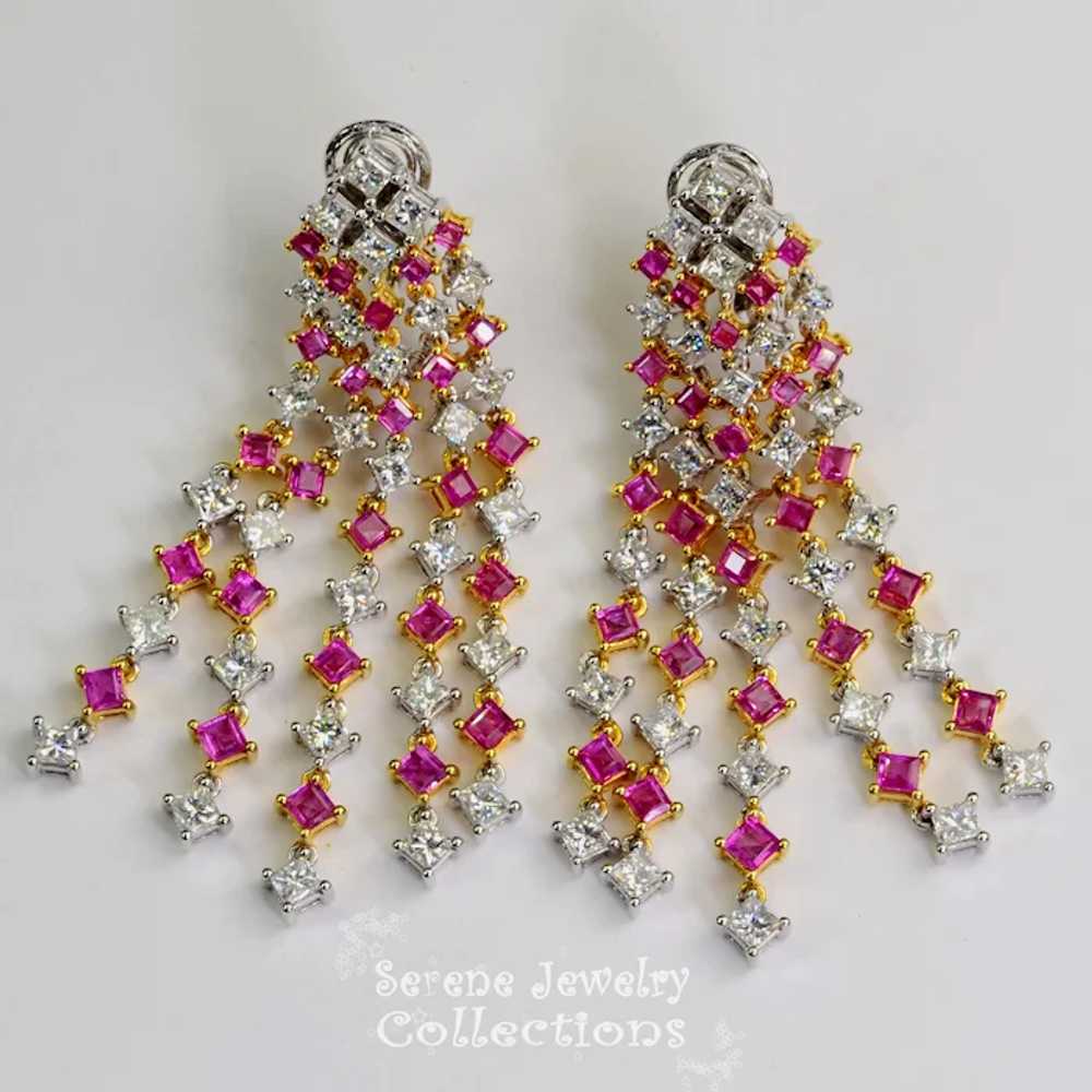 Diamond Pink Sapphire 18k Solid Gold Earrings Vin… - image 8