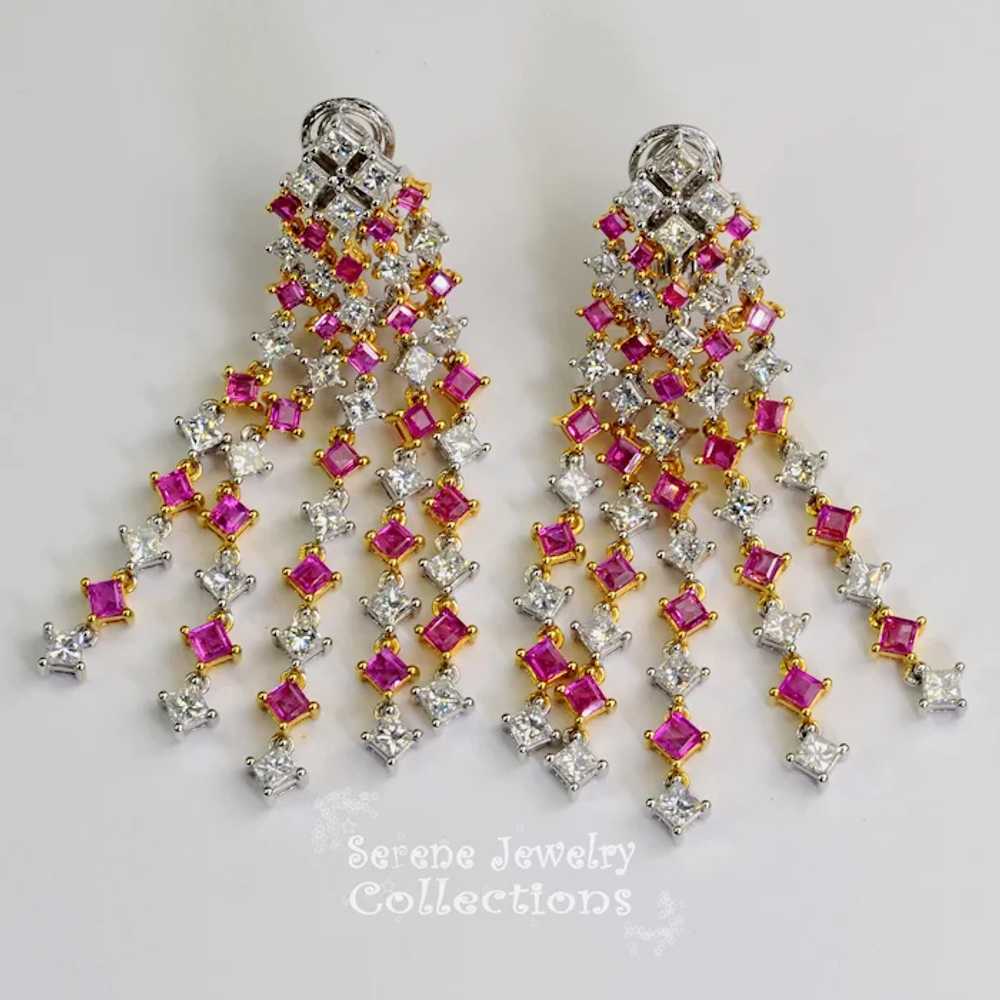 Diamond Pink Sapphire 18k Solid Gold Earrings Vin… - image 9