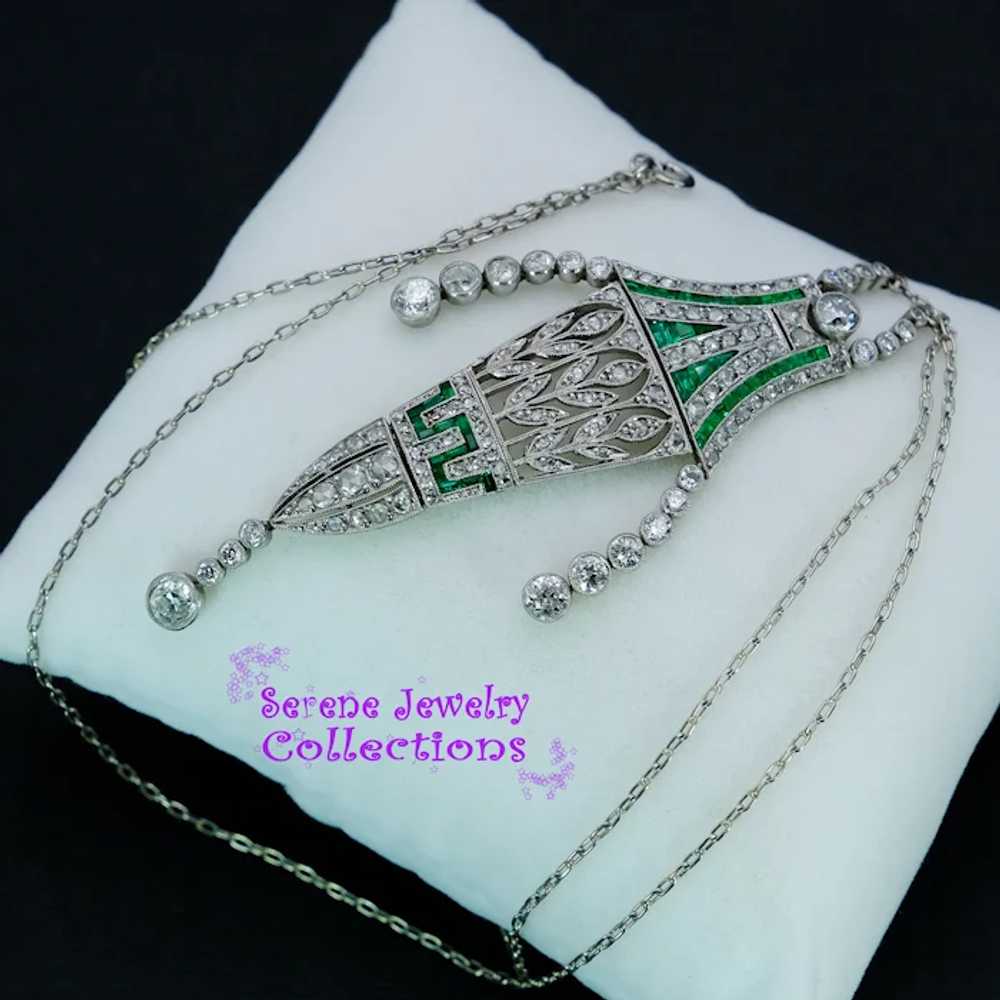 Antique Edwardian Diamond Emerald Filigree Platin… - image 11