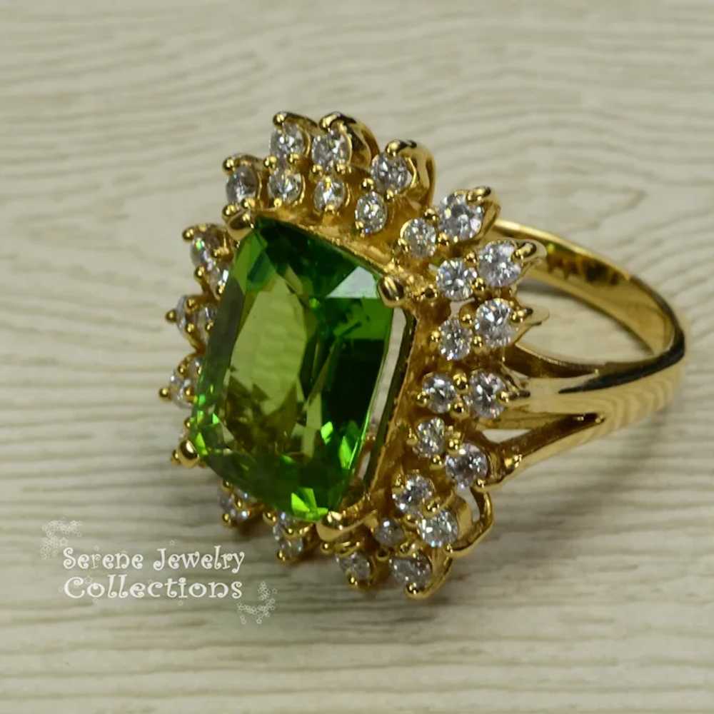 6.12CT Peridot Diamond 14k Solid Gold Ring Vintag… - image 11