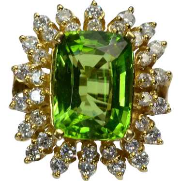 6.12CT Peridot Diamond 14k Solid Gold Ring Vintag… - image 1