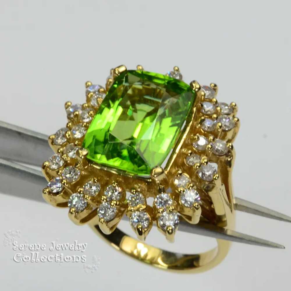 6.12CT Peridot Diamond 14k Solid Gold Ring Vintag… - image 3
