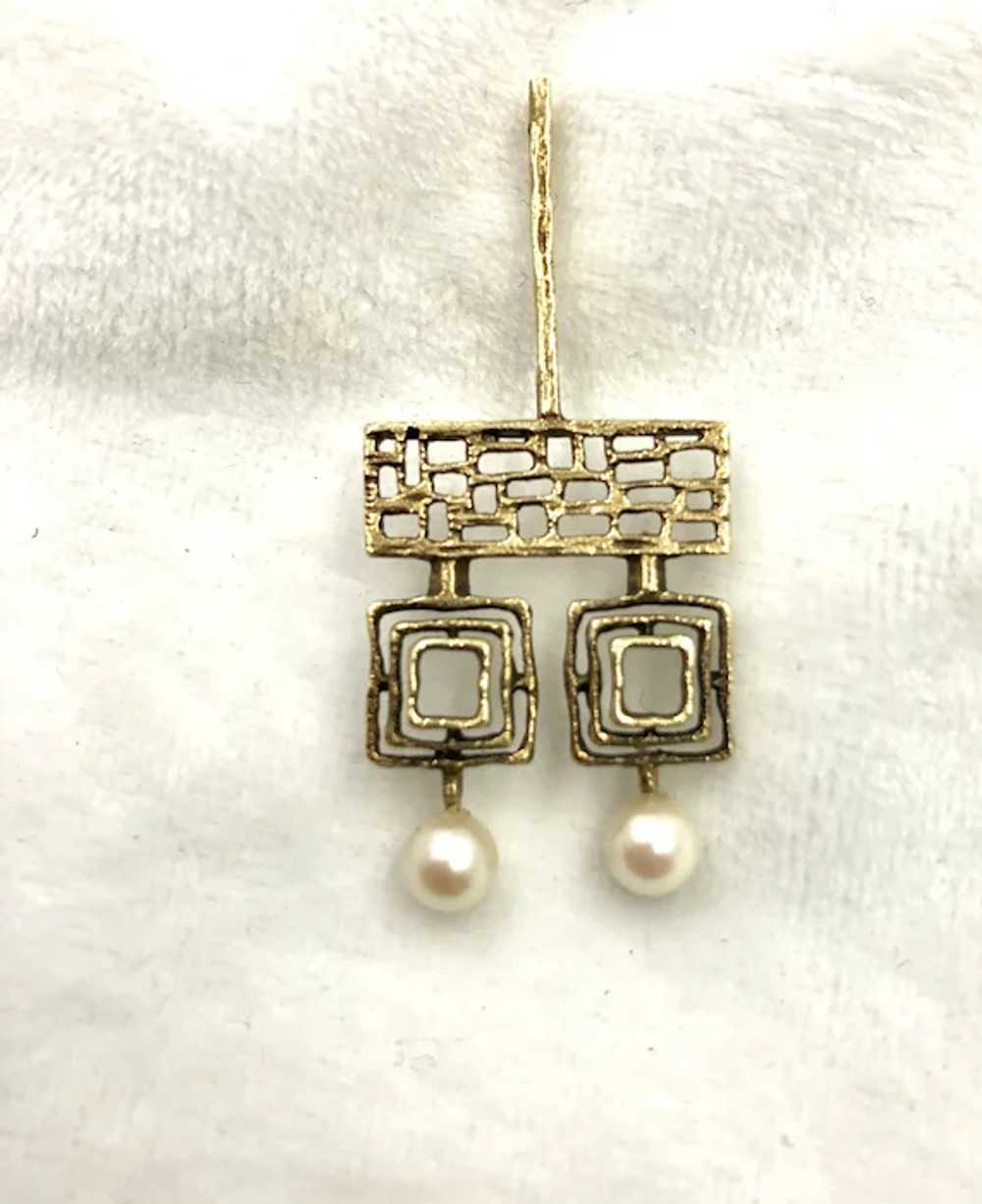 Mid-Century  1960's  14K Gold and Pearl Pendant - image 2